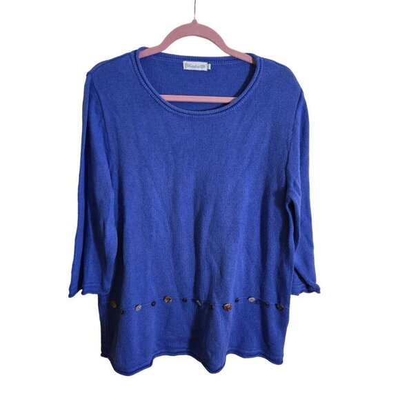 Lulu B Blue 3/4 Sleeve Oversized Scoop Neck Lagonlook Sustainable Sweater Size S - Picture 1 of 5